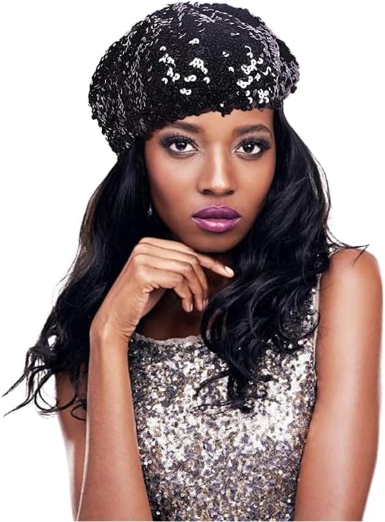 AIBEARTY Women Girls Sparkly Sequin Beret Hat Fashion Fun Stretch Beanie Cap Headwear for Festival Party Club Halloween - Image 3