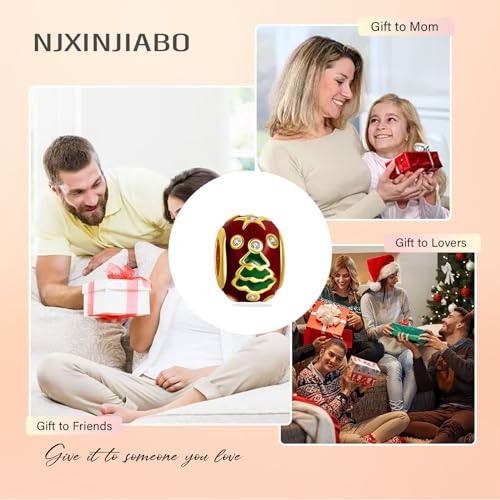 Image of Red Christmas Tree Charms for Women Charm Bracelets, 925 Sterling Silver Mother's Day Halloween Birthday Christmas Jewelry Gift for Women