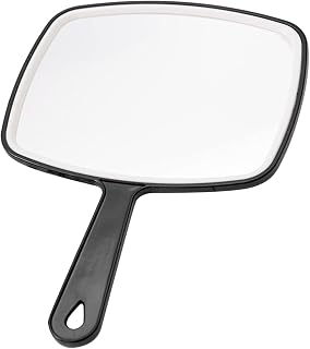 WULFY Mirror Square Hand Mirror Handheld Paddle Mirror Tool w/Handle Large Viewing Makeup Mirror Salon Barbers Hairdressers Mirror W/Handle (Color : Black)