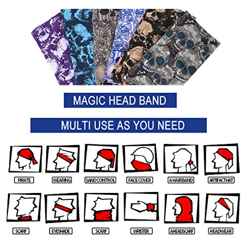 Image of 6pcs Magic Wide Tube Face Mask,Neck Gaiter, Headwear, Sports Scarf, Skeleton Bandana,Camo Bandana, Balaclava, Headband for Women And Men