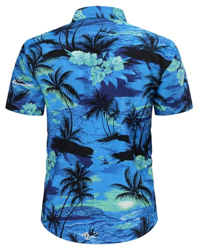 APPFULL Hawaiian Shirt for Men Short Sleeve Button Down Shirts Tropical Summer Beach Vacation Clothes Palm Tree Blue L - Image 6