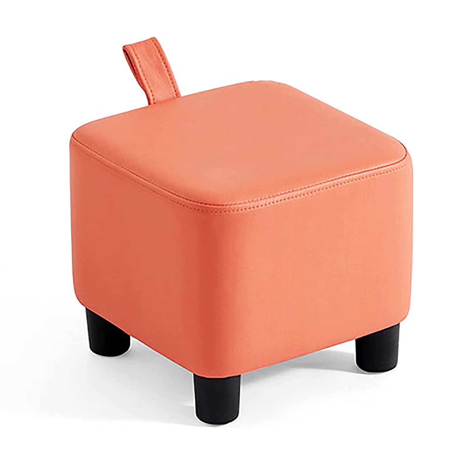 Repose-pieds en cuir orange 29x29x26 cm, petit tabouret cube moderne pour salon et chambre