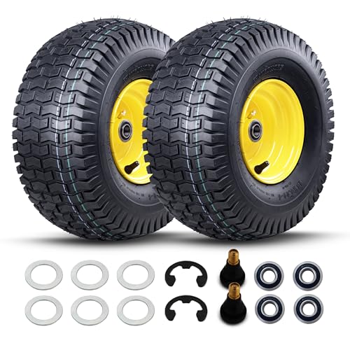 MAXROLLORS (2 Pack) 15x6.00-6 Tubeless Front Tire and Wheel 3/4& Extra 5/8 Bearings 3 Offset Hub 4-Ply Compatible with 100 and 300 Series John Deere Riding Mowers