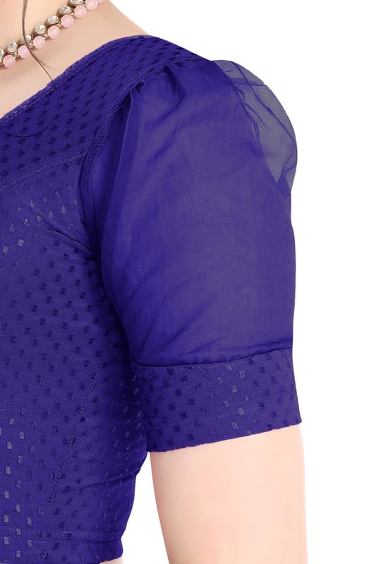 Image of FINESTFIT Stay On Trend Fashion 100% Cotton Readymade Blouses for Women,Round Neckline with Organza Balloon Sleeves.