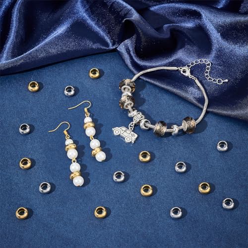 UNICRAFTALE 30Pcs 2 Colors 304 Stainless Steel Spacer Beads Rondelle Beads Golden Beads 6mm Hole Hollow Beads Metal Loose Beads Large Hole Bracelet Beads for DIY Necklace Jewelry Making - Image 2