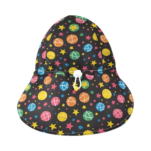 KLL Baby Sunhat Toddler Boy Bucket Hats Baby Girls UPF 50+ Large Brim Traveling Swim Hat Cartoon Ball Stars Colorful3