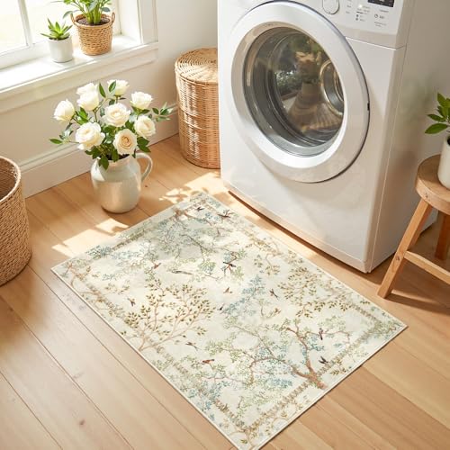 jinchan Yarden Botanical Birds Tapete 2x3 Ivory Lavable miniatura 4