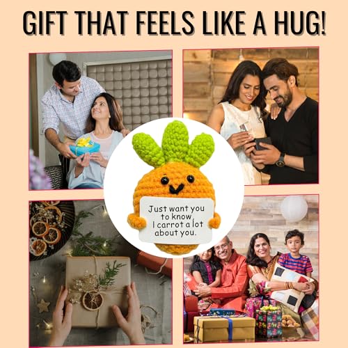 Image of Cute Emotional Support Crochet Toys Handmade Gifts with Message for Women Men Friends Coworkers, Birthday Christmas Valentine's Gift (Carrot)