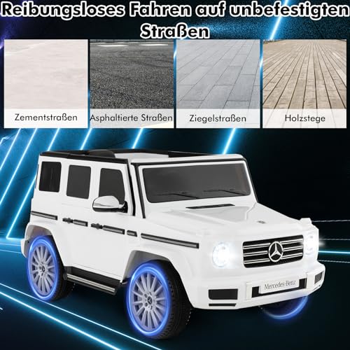 DREAMADE Kinder Elektroauto, Mercedes Benz G500 Kinder Auto mit Fernsteuerung & Schaukelfunktion & Musik & Hupe & USB & LED-Lichtern, Kinderfahrzeug elektrisches Auto für Kinder ab 3 Jahren(Weiß) – Bild 6