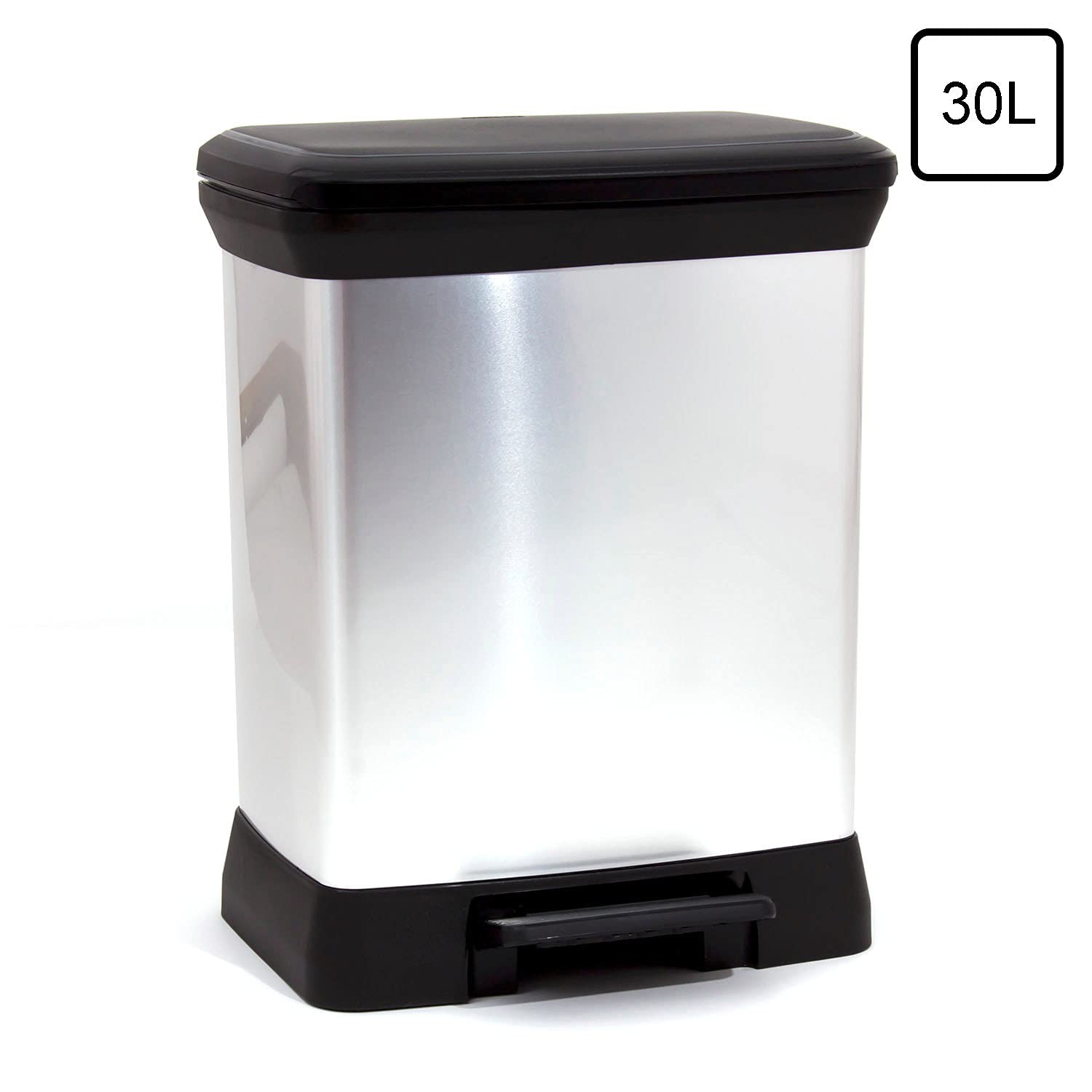Curver - 203278 - Poubelle à Pédale - Aspect Métal - Polypropylène - 30 L