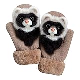 Thermo Handschuhe Herren Winter Outdoor Wolle Warme Winterhandschuhe Cartoon Tier Plüsch 3D-Druck Gloves Touchscreenhandschuhe Arbeitshandschuhe Motorradhandschuhe Skihandschuhe Unisex