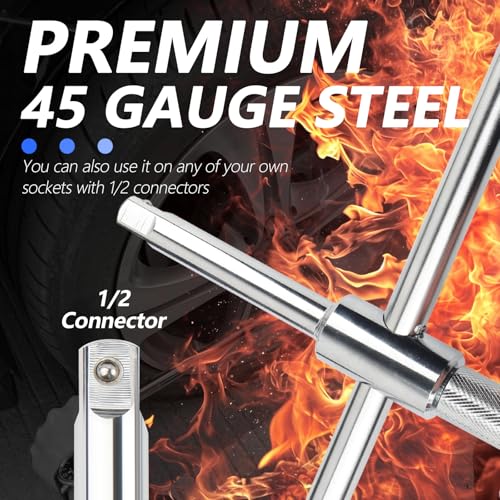 Image of Extended Lug Nut Removal Tool Kit with 4 Way Lug Wrench,23 inch Telescopic Tire Iron Lug Wrench with 2 Standard Sockets(17,19,21,23mm) and Case,Portable Lug Nut Wrench for Most Vehicles