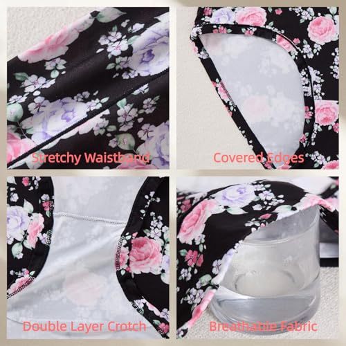 Image of Women's Underwear Plus Size XL-6XL Panties Briefs High Waist Rose Floral Print 6 Pack Undies