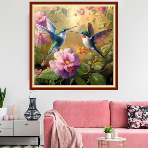 Image of Redxing Stamped Cross Stitch Kits Embroidery kit for Beginners Adults Full Range of Embroidery Patterns Starter Kits DIY Printed Cross Stitch Kits Needlepoint Kits 11CT-Hummingbird flowers 18x18 inchs