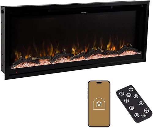 Miniatura 10 de Modern Ember Aerus - Chimenea eléctrica lineal inteligente de 60 pulgadas, empotrada en pared y pared, varios colores de llama, compatible con Alexa