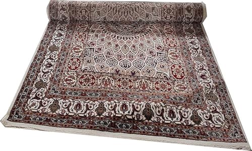 Image of Kashmiri Design Thick n Soft Bedside Runner Carpets for Home Living Room Bedroom Drawing Room Hall 2x6 Feet Ivory Colour
