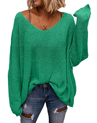 Image of BZB Women's V Neck Long Sleeve Knit Loose Oversized Pullover Sweater Top