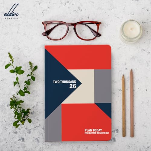 Image of ALDIVO Paper Cover Hard Bound New Year Diary 2026 | A5 Size 365 Days 2026 Daily Planner Diary with Dates, Calendar, Month Cut Index and Bookmark For Office, Personal and Corporate Use (AD612)