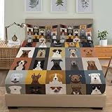 Sábana Bajera Juegos de Cama 135x190 cm Perro De Dibujos Animados Ajustables Protector De Colchón Suave Cómoda con Elástica Bolsillo Profundo 30 cm Multicolor para Adolescentes y Adultos