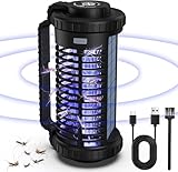 Lampara Antimosquitos Solar, 4200V Antimosquitos Electrico con Luz LED, 3 en 1 Mata Mosquitos para Exteriores e Interiores con USB Recargable para Cocinas, Hogar, Jardín, Patio, Camping, Negro