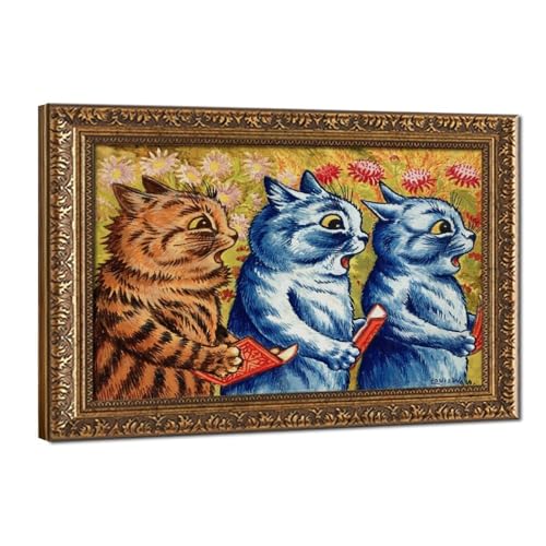 Impression sur toile trois chats chantant Louis Wain cadre suspendu 61x91,4 cm