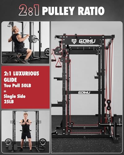 RH01 Power Cage Rack, 2000LBS Squat Rack with with Cable Crossover System&LAT Pull Down System, Multi-Function Workout Cage for Home&Garage Gym - Image 3