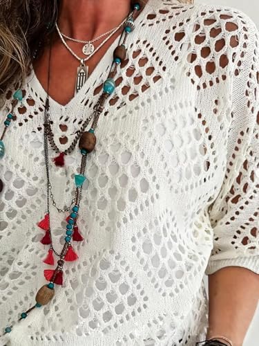 Image of NASKY Womens Crochet Top Summer Fashion 2026 - Sexy 3 /4 Batwing Sleeve Knit Sweater