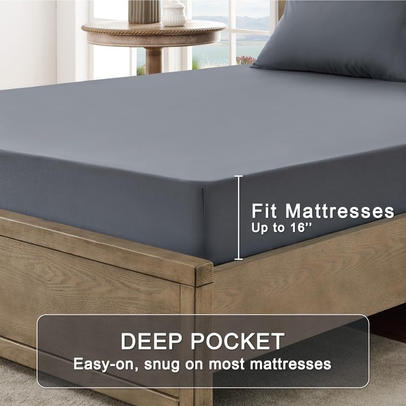 Image of FreshCulture Twin Bed Sheets - Ultra Soft Sheets for Twin Bed - Brushed Microfiber - Deep Pockets - Easy Care - Cooling & Breathable Sheets - Hotel Quality 3 Piece Sheet Set (Dark Grey)