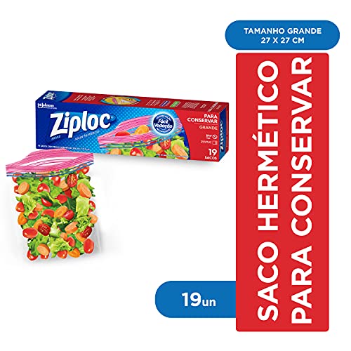 Ziploc Saco Hermético Organizador de Geladeira para Alimentos, Tamanho Grande 26,8 cm x 27,3 cm, com
