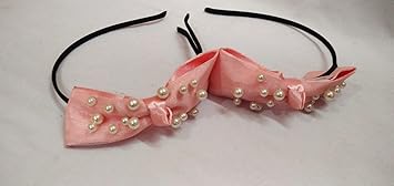 Hair Accessories Solid Fancy Fabric Bow Plastic Hairband for Girls Women Pack of 2 (Pink)