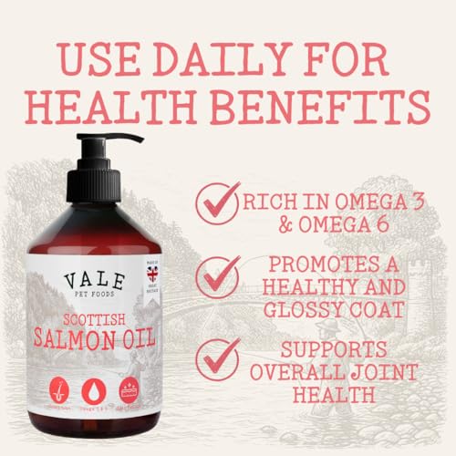 Vale Pet Foods Scottish Salmon Oil for Dogs & Cats UK - Omega 3 6 9 Supplement Dog Food Topper for Joints Skin, Coat, Heart Health & Natural Coat - Natural Fish Oil for Dogs, Puppy, 500ml - Image 3