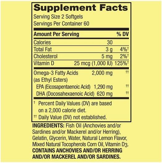 Miniatura 2 de H4U Spring Valley Maximum Care Omega-3 de aceite de pescado Suplemento dietético Cápsulas blandas para la salud ocular, cerebro, huesos y corazón,