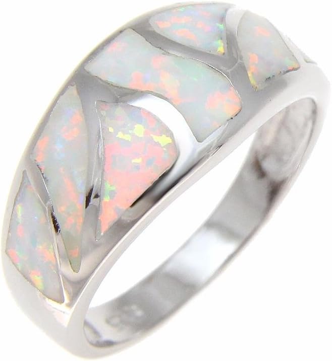 Arthur's Jewelry Sterling silver 925 women men white synthetic opal ring size 5-10