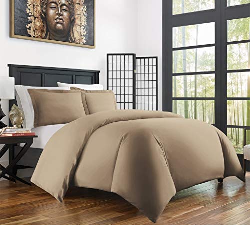 Image of 100% Cotton Duvet /Quilt Cover Set Hidden Zipper Closure 600TC Ultra Soft Durable for Double /Queen Size Bed(Taupe)