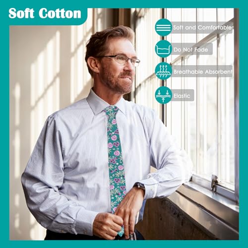 Image of Mantieqingway Men Skinny Tie Cotton Floral Necktie for Wedding Groomsmen Tie