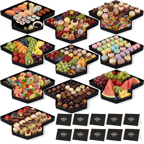 Image of Gueevin 10 Pcs 2026 Graduation Cap Serving Tray Grad Charcuterie Fillable Cardboard Food Tray with 10 Cards Candy Box Container Graduation Decorations for 2026 College Grad Party Supplies