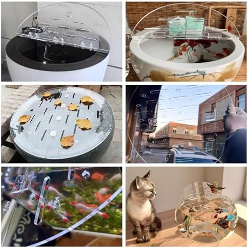 C Acrylic Lid for Round Aquarium, Cat-Proof Fish Tank Cover, Cuttable Anti-Jump Hood with Hole, Folding Flip-Top for Easy Access & Ventilation