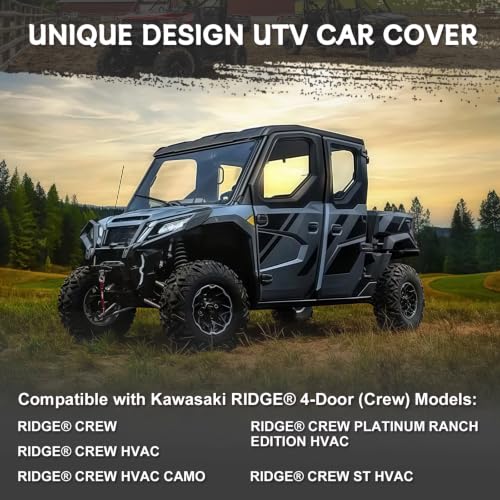 Image of Waterproof UTV Cover Compatible with Kawasaki Ridge Crew 4 Seats | 6 Layers Outdoor Cover with Cotton Liner, Air Vents, Door Zipper and Windproof Buckles for Rain Snow Dust Protection