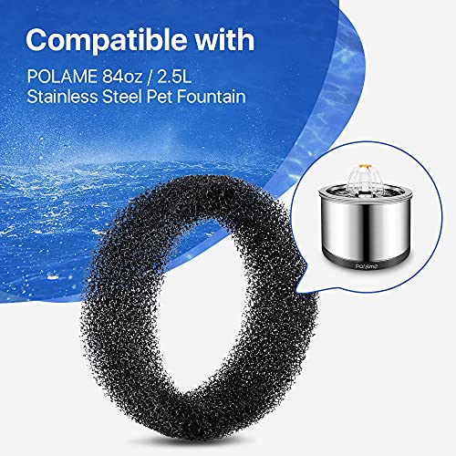 POLAME Pre-Filter Sponges, Stainless Steel Cat Fountain Sponge Foam Filter Black, Compatible with 84oz/2.5L Pet Fountain Automatic Drinking Water Dispenser