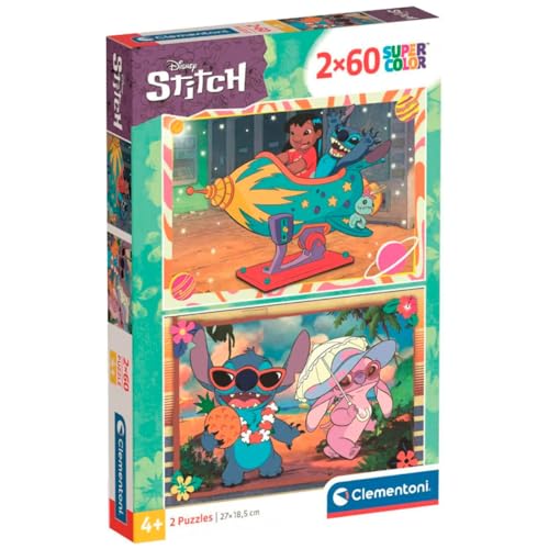 Clementoni Puzzle 2x60 Disney Stitch Puzzle for Kids 4+ Years Made in Italy 24822