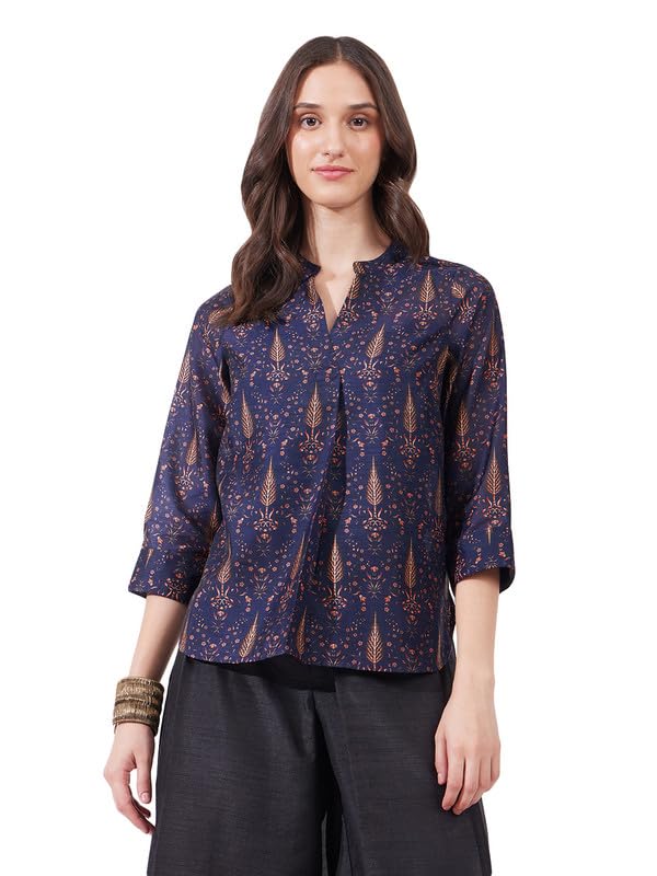 fablestreet Chanderi Pleated Top - Navy Blue-picture-15