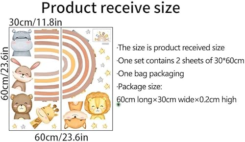 Miniatura 4 de Calcomanías de pared de animales de arco iris, bohemio, jirafa, león, conejo, calcomanías de pared para habitación de bebé, habitación de niños,