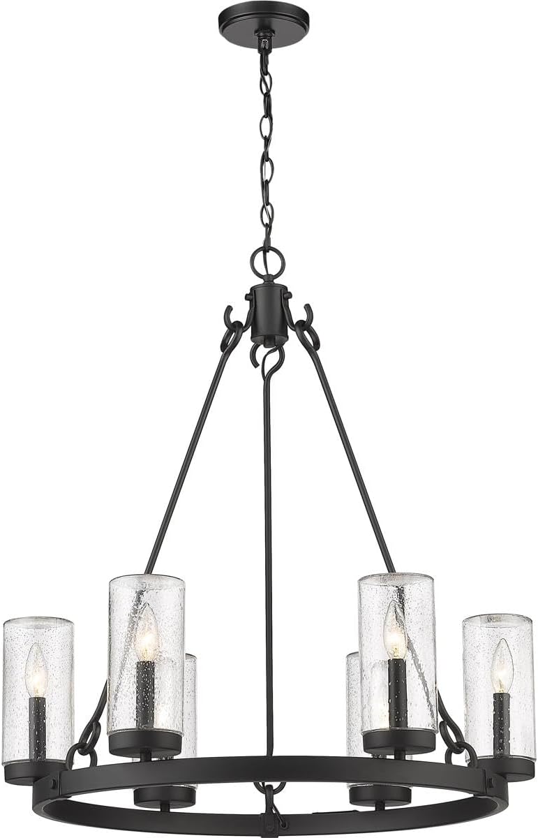Z-Lite 589-6BK Marlow Outdoor Pendant, 6-Light 360 Total Watts, Matte Black