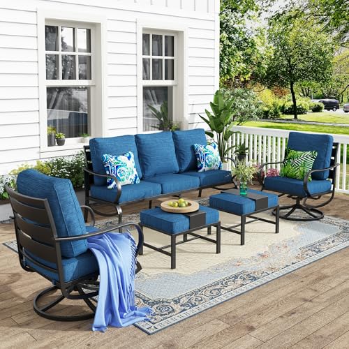 MFSTUDIO 5 Pieces Patio Conversation Sets,Outdoor Metal Furniture Sofas with 1 x 3-Seat Sofa, 2 x Swivel Chairs,2 x Otto - Detailed View