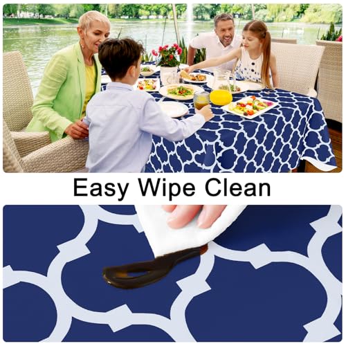Image of Smiry 2 Pack Table Cloth, Flannel Backed Vinyl Tablecloth, 52 inchx70 inch | Waterproof Plastic Tablecloths, Wipeable Table Cover for Dining, Indoor and Outdoor (Navy)