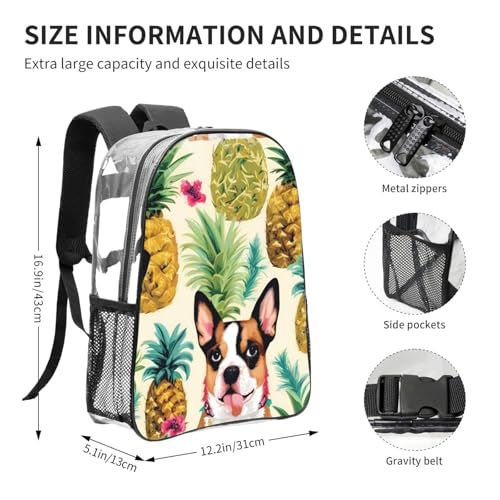 Corgi Hawaiian Pineapple Print Work Travel Stadium Events Transparent Backpack PVC Clear Bag Large Side Pockets4