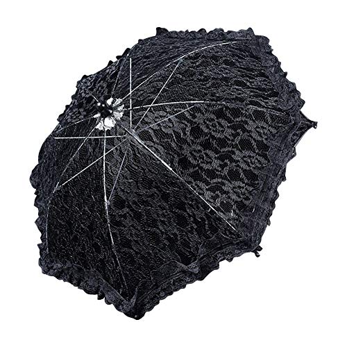 Valcatch Wedding Lace Parasol Umbrella Vintage Crafted Flowers Embroidery Umbrellas Romantic Bridal Photo Props Lady Accessory Party Decoration(White/Red/Black)