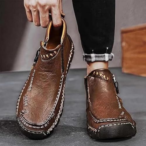 Stepthetop Motorcycle Boots, Step the Top Men's Motorcycle Boots, Hand-Stitched Genuine Leather Boots-Wide Toe3