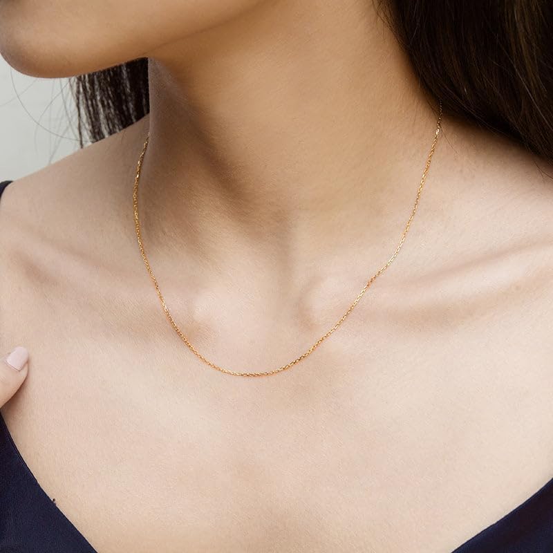 14k Gold Over 925 Sterling Silver Chain Necklace for Women Layering Necklaces 18" 1.6mm Cable Chain Necklace Sturdy & Shiny Women's Gold Chain Necklaces Upgraded Spring-Ring Clasp