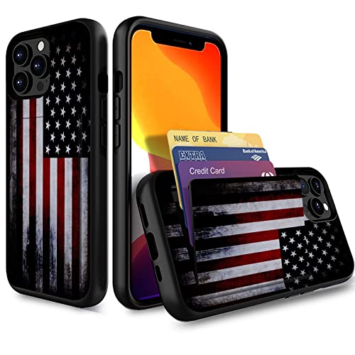 Vobber for iPhone 13 Pro Max Case,Wallet Case Hidden Card Slot Holder Shockproof TPU and PC Dual Layer Protective Case Cover for iPhone 13 Pro Max 6.7 Inch,Red Old American Flag